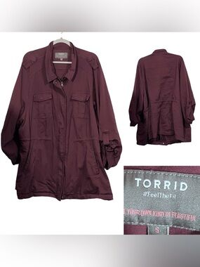 torrid Utility Jacket plus size 5x Burgundy deep purple Roll-Tab Sleeve casual